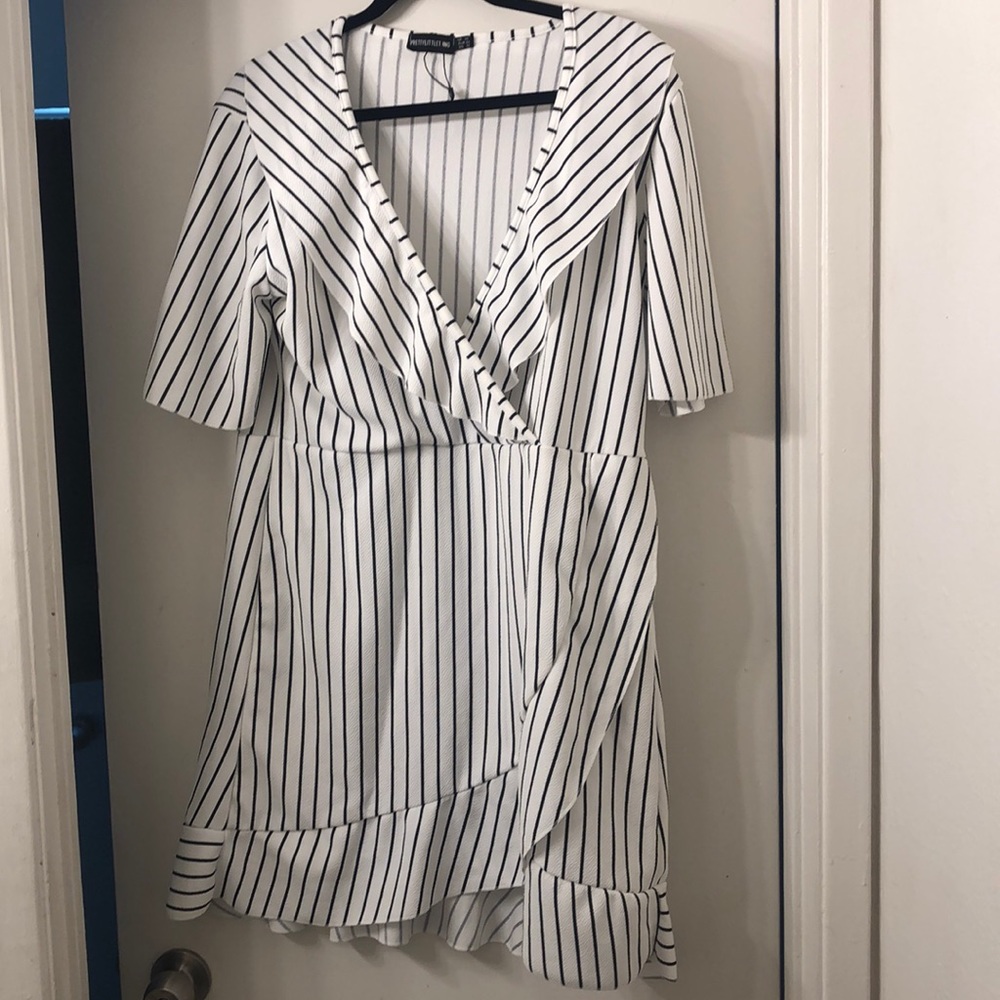 Striped faux wrap dress